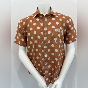 Tremont Linen Polka Dot Shirt Made in Japan Brown White Size L